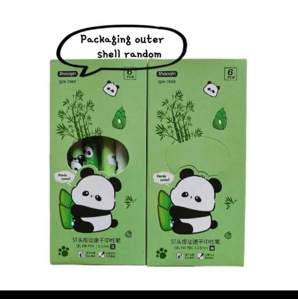 Lot de 2 boîtes de 6 stylos gel rétractables panda verts - emballage