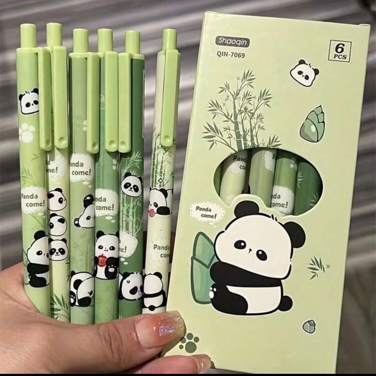 Set de stylos gel panda verts - 6 stylos par boîte