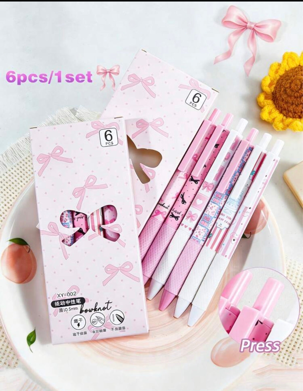 Coffret de 6 stylos gel roses rétractables 0,5 mm