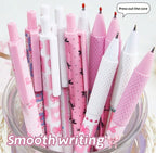 Stylos gel 0,5 mm rétractables à écriture fluide, tons rose et blanc