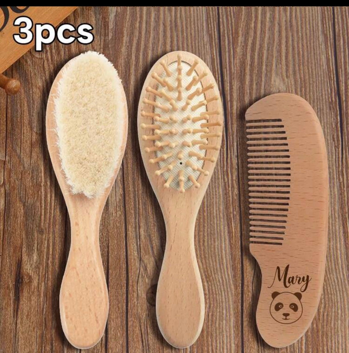 Set de 3 accessoires cheveux en bois personnalisables pour bébé