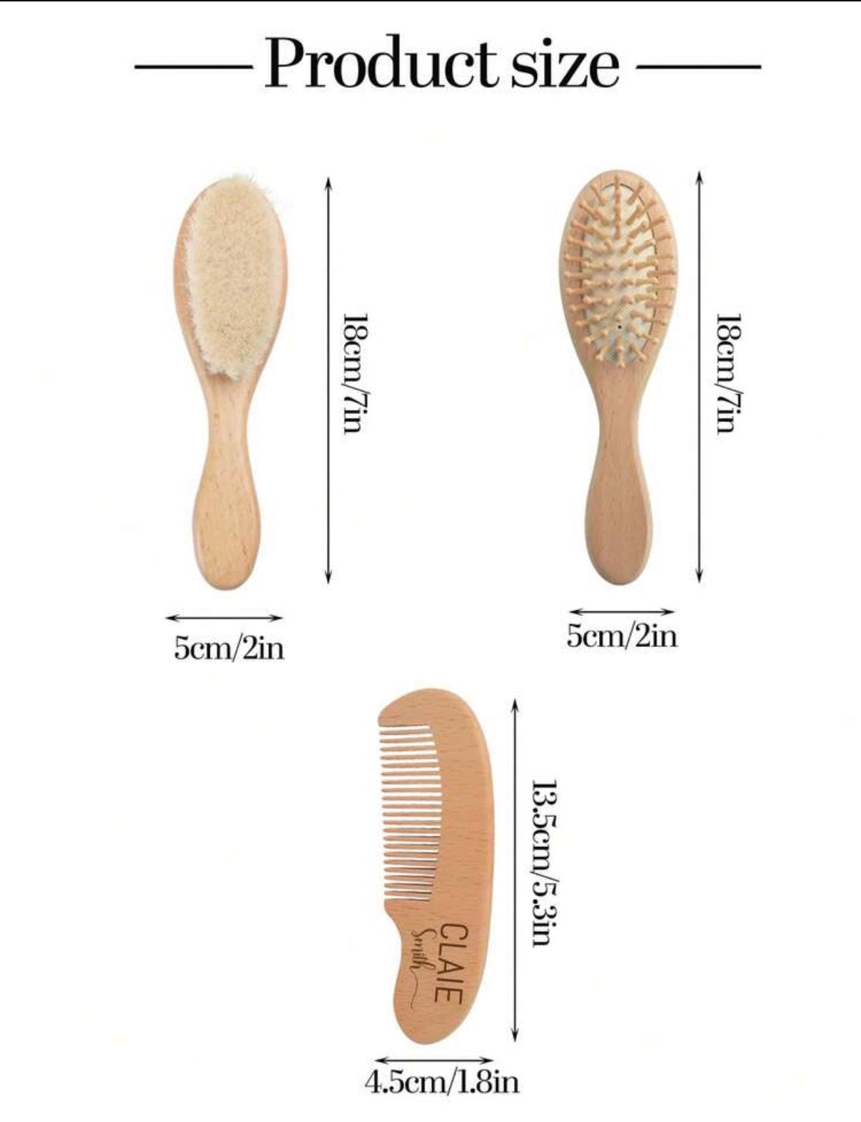 Dimensions des accessoires cheveux en bois pour bébé