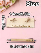 Dimensions du stylo et de la carte en bois personnalisable